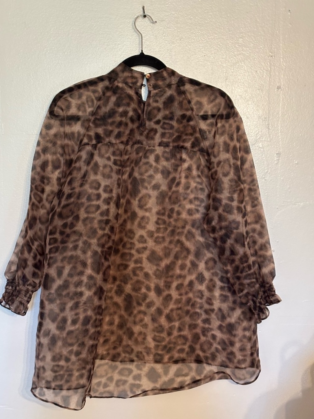 Daniel Rainn Brown Leopard Print Sheer Blouse